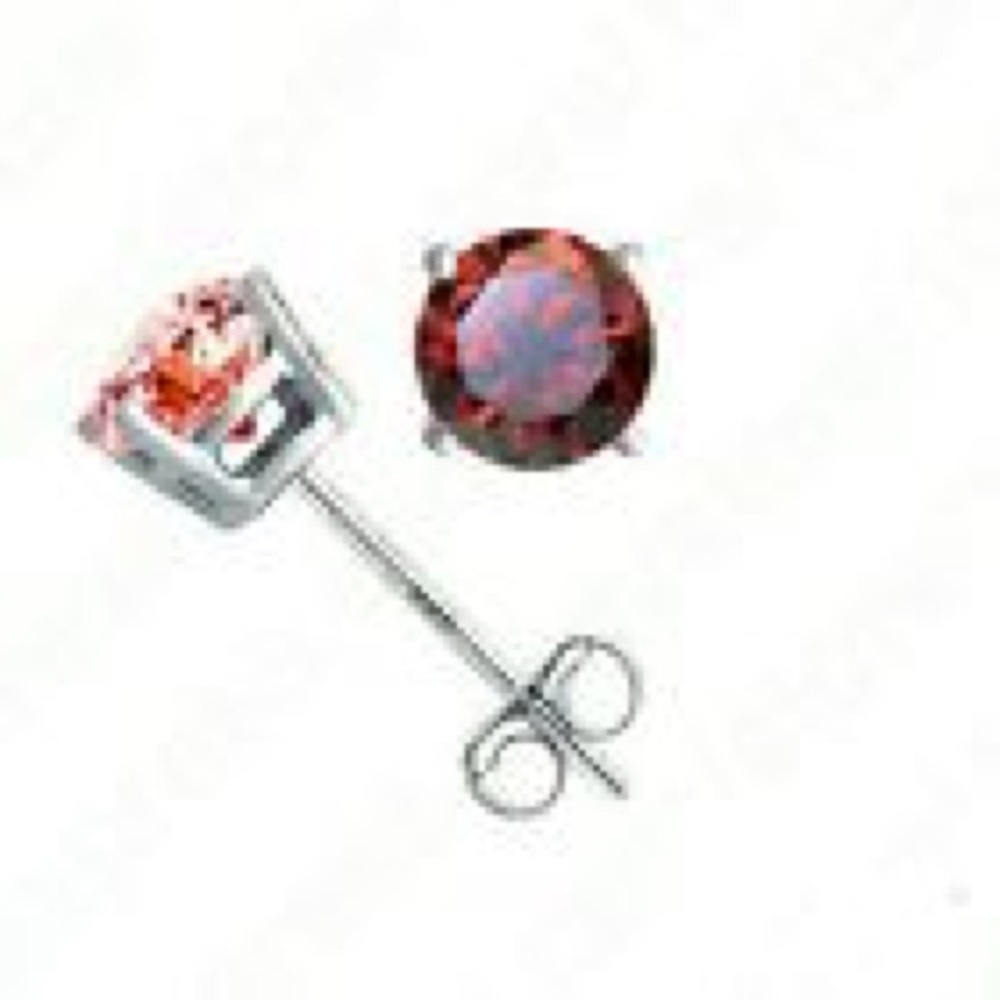 Sterling Silver Red Garnet CZ Stud Earrings